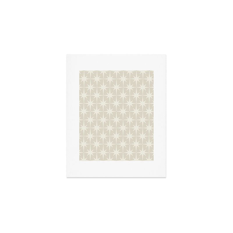Midcentury Modern Atomic Starburst Pattern Beige Cream  Art Print Gallery Image 1