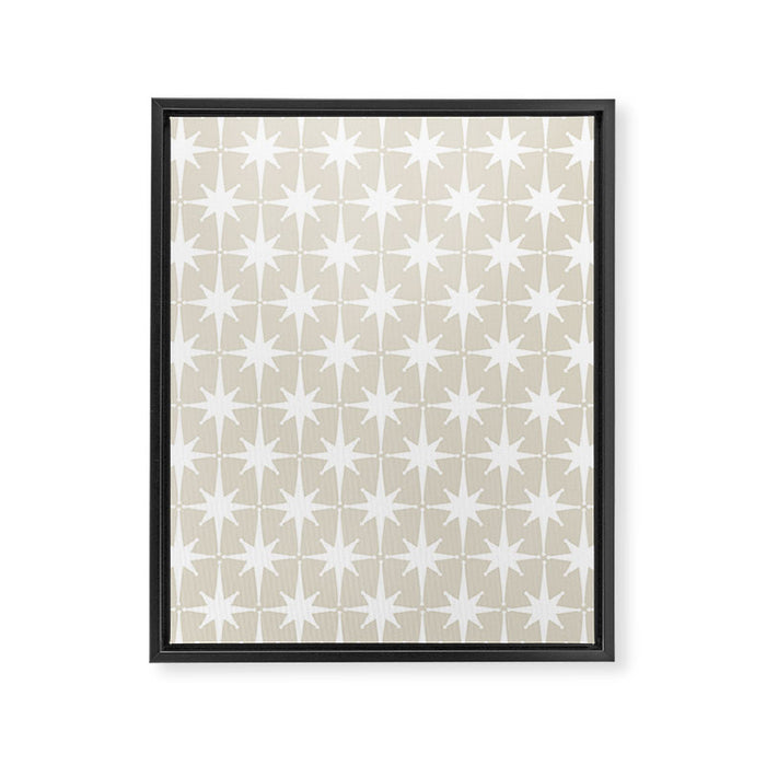 Midcentury Modern Atomic Starburst Pattern in Beige and White  Framed Canvas Print Gallery Image 1