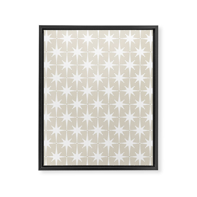 Midcentury Modern Atomic Starburst Pattern in Beige and White  Framed Canvas Print Gallery Image 6