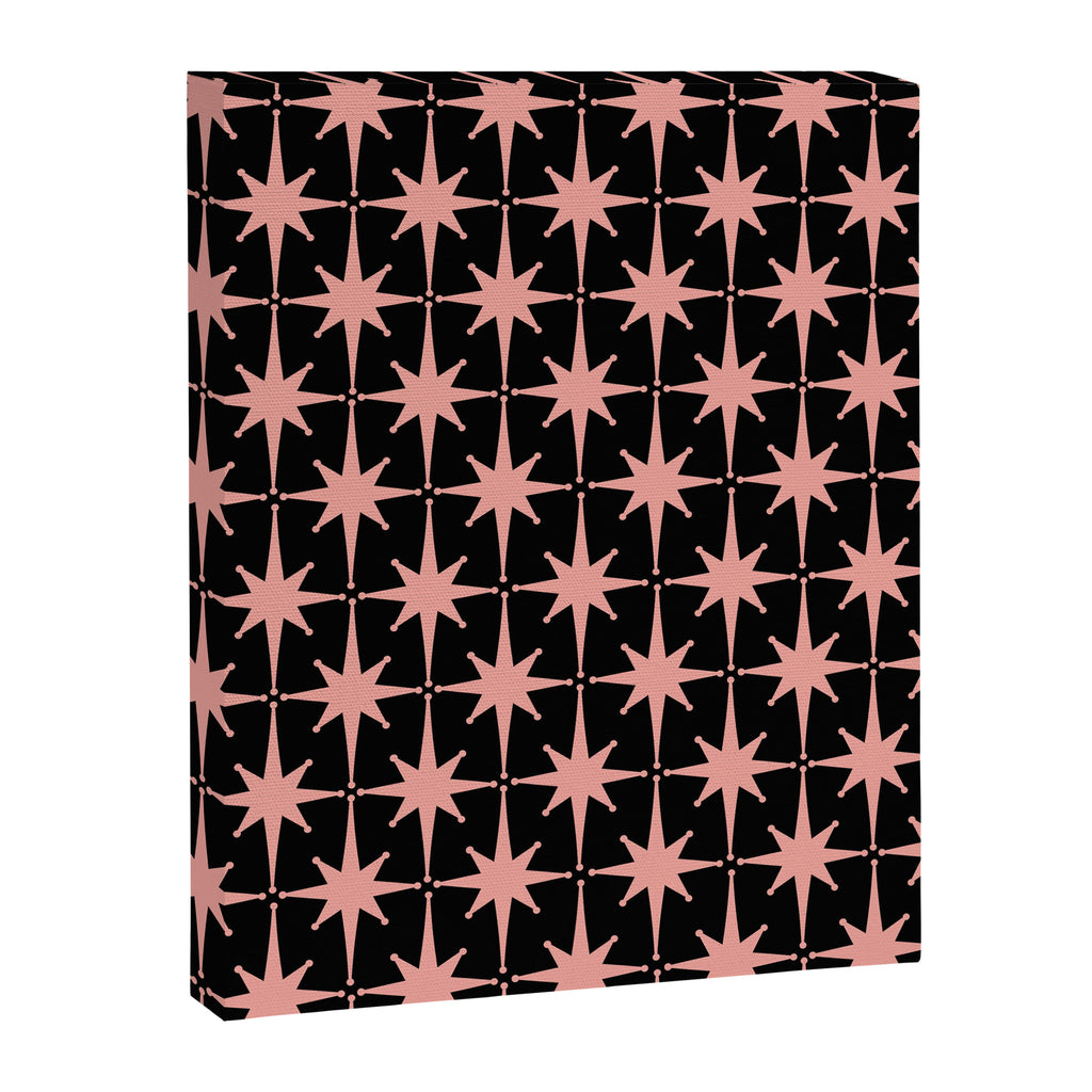 Midcentury Modern Atomic Starburst Pattern in Black and 50s Bathroom Pink Canvas Print Gallery Image 6