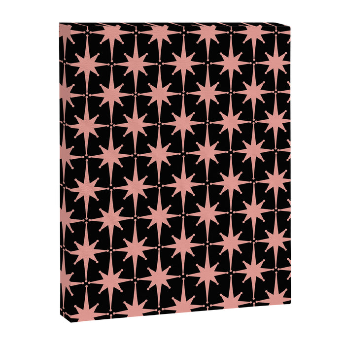Midcentury Modern Atomic Starburst Pattern in Black and 50s Bathroom Pink Canvas Print Gallery Image 1