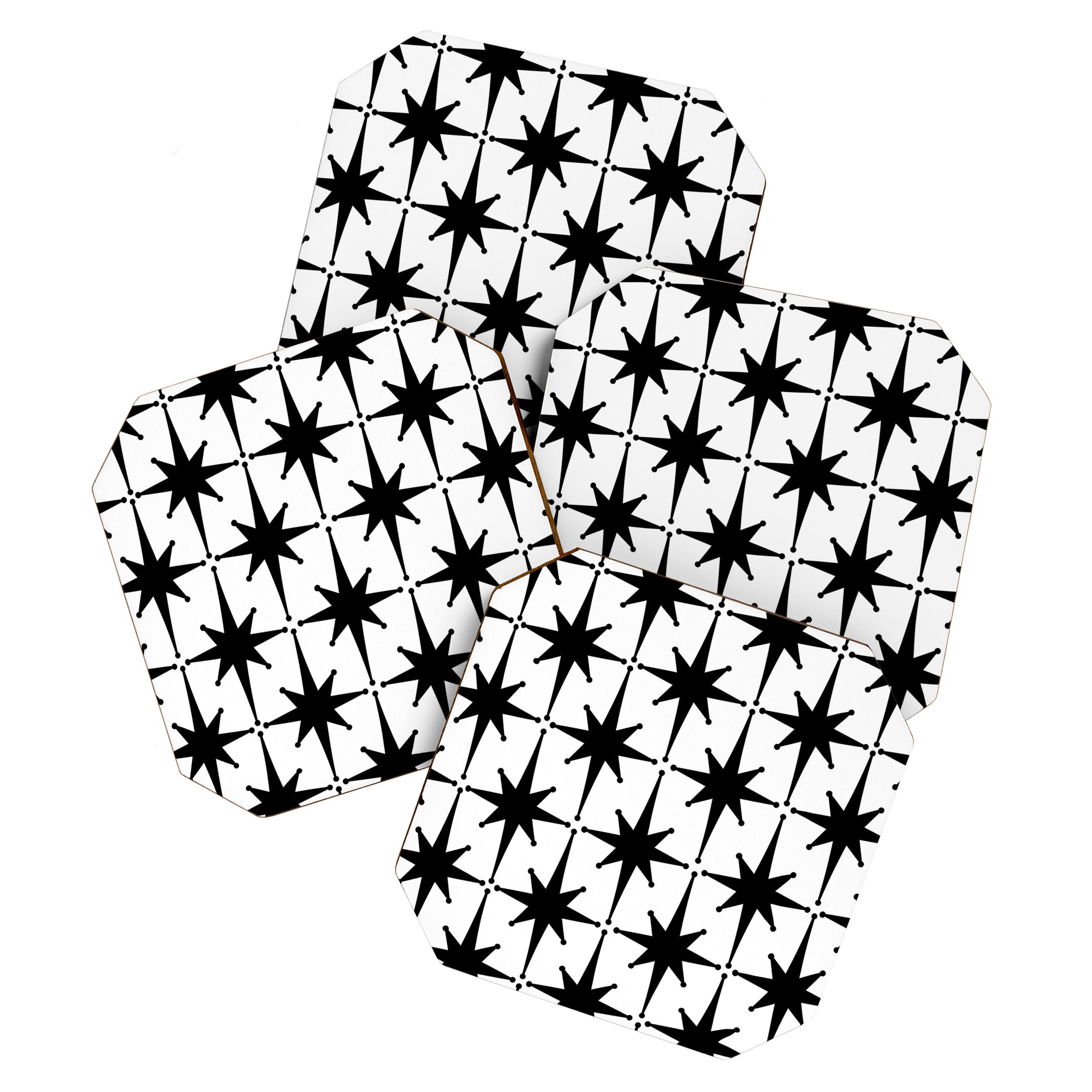 Midcentury Modern Atomic Starburst Pattern in Black and White Coaster Gallery Image 1
