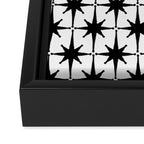 Midcentury Modern Atomic Starburst Pattern in Black and White Framed Canvas Print Gallery Image 3