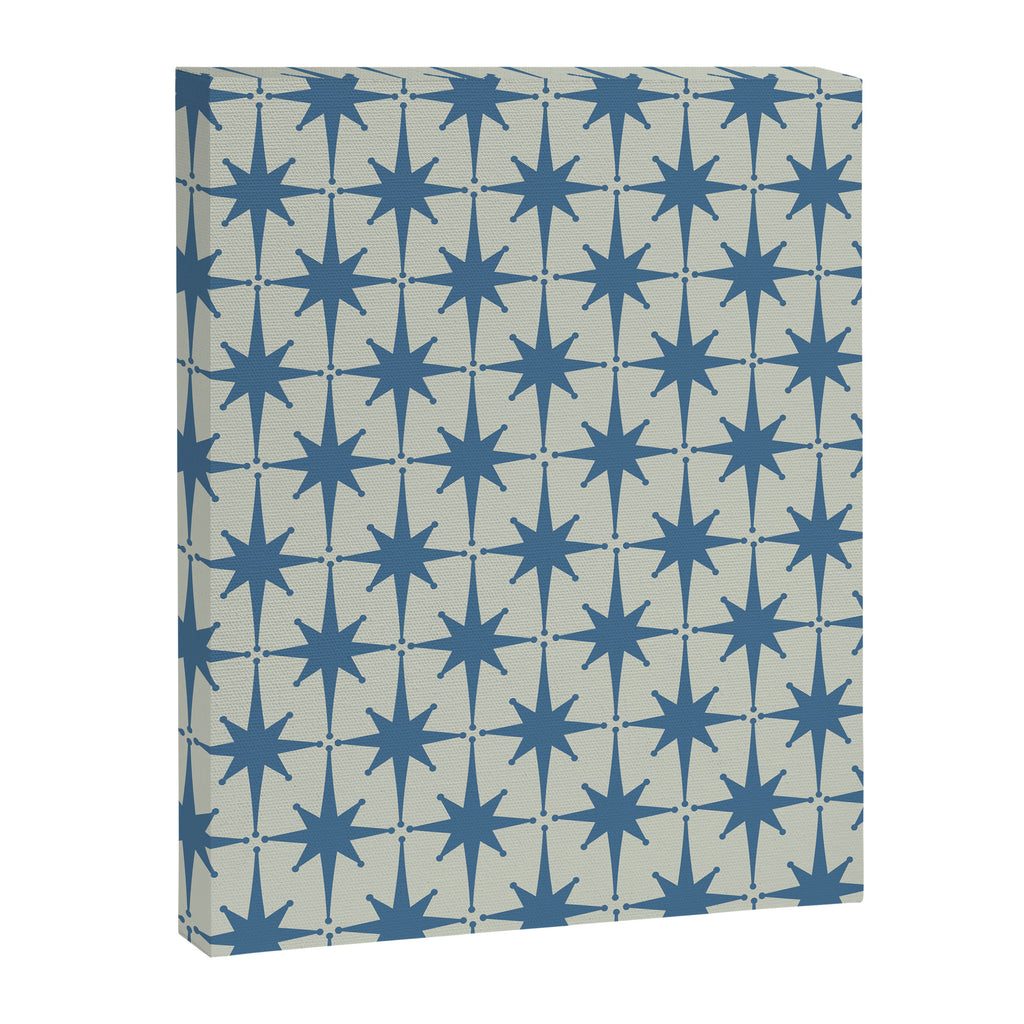 Midcentury Modern Atomic Starburst Pattern in Blue Greige Canvas Print Gallery Image 6