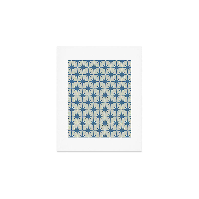 Midcentury Modern Atomic Starburst Pattern in Blue Greige Art Print Gallery Image 1