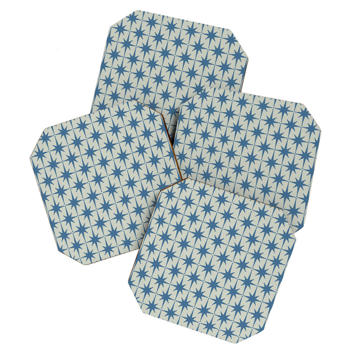 Midcentury Modern Atomic Starburst Pattern in Blue Greige Coaster Gallery Image 1
