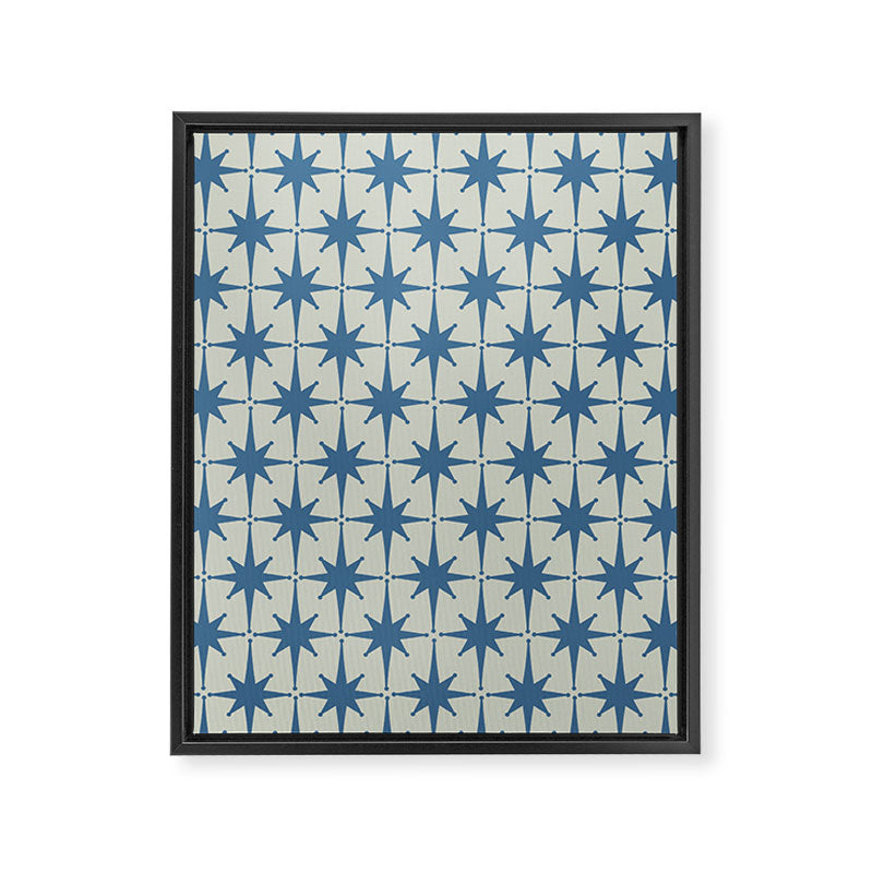 Midcentury Modern Atomic Starburst Pattern in Blue Greige Framed Canvas Print Gallery Image 6
