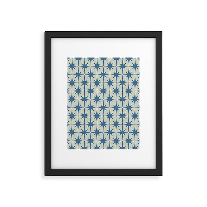 Midcentury Modern Atomic Starburst Pattern in Blue Greige Framed Art Print Gallery Image 1