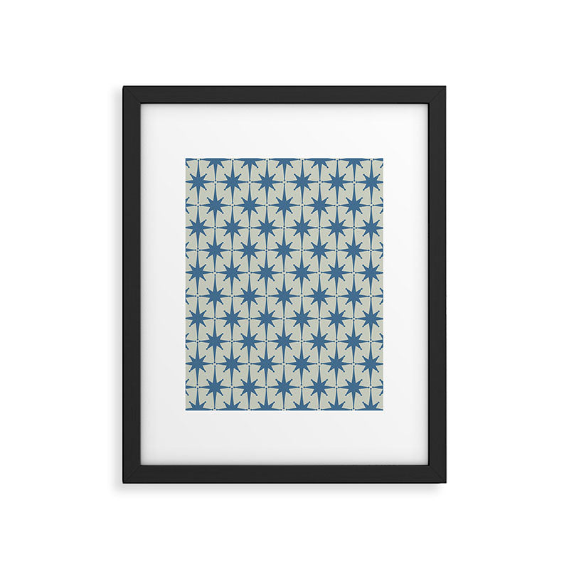 Midcentury Modern Atomic Starburst Pattern in Blue Greige Framed Art Print Gallery Image 5