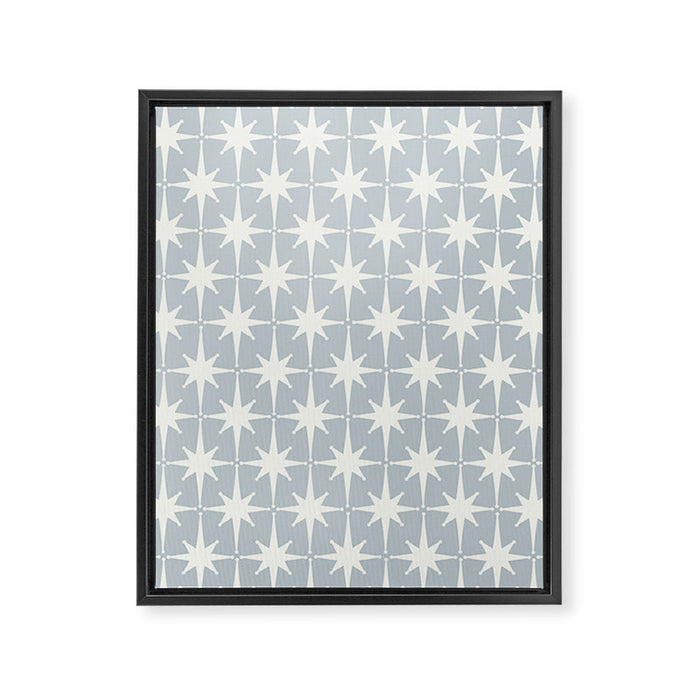 Midcentury Modern Atomic Starburst Pattern in Gray Framed Canvas Print Gallery Image 1