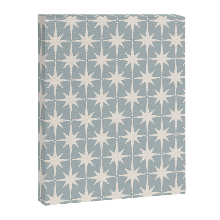 Midcentury Modern Atomic Starburst Pattern in Light Blue Gray and Cream Canvas Print Gallery Image 1