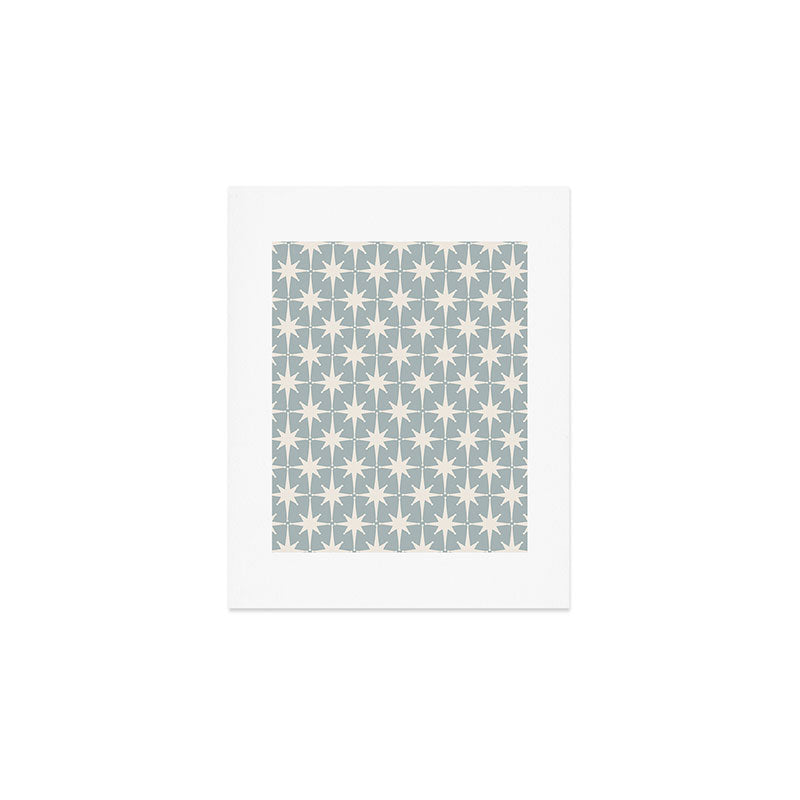 Midcentury Modern Atomic Starburst Pattern in Light Blue Gray and Cream Art Print Gallery Image 1
