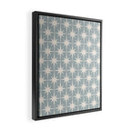 Midcentury Modern Atomic Starburst Pattern in Light Blue Gray and Cream Framed Canvas Print Gallery Image 2