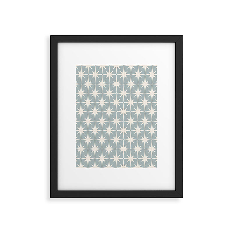 Midcentury Modern Atomic Starburst Pattern in Light Blue Gray and Cream Framed Art Print Gallery Image 5
