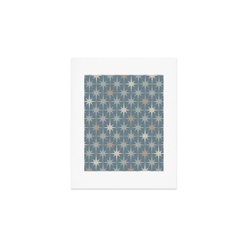 Midcentury Modern Atomic Starburst Pattern in Light Neutral Blue Gray Tones Art Print Gallery Image 1