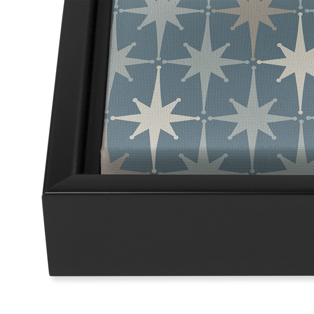 Midcentury Modern Atomic Starburst Pattern in Light Neutral Blue Gray Tones Framed Canvas Print Gallery Image 3