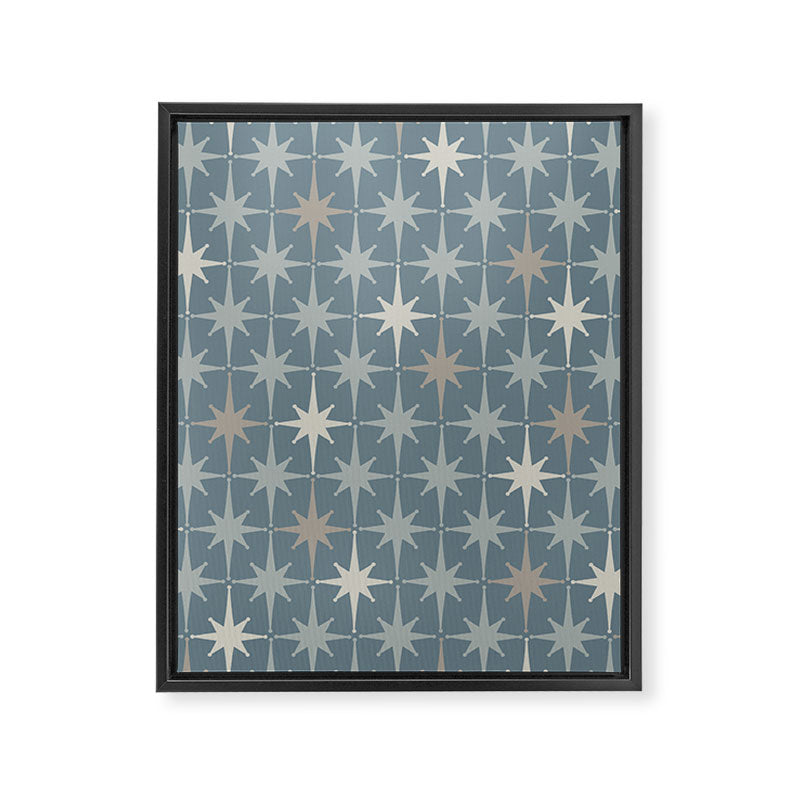 Midcentury Modern Atomic Starburst Pattern in Light Neutral Blue Gray Tones Framed Canvas Print Gallery Image 6