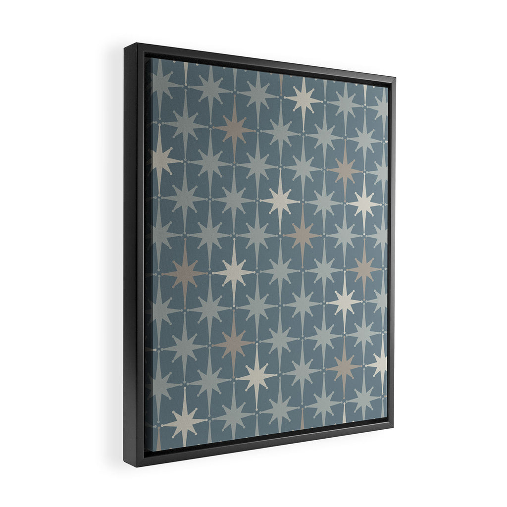 Midcentury Modern Atomic Starburst Pattern in Light Neutral Blue Gray Tones Framed Canvas Print Gallery Image 2