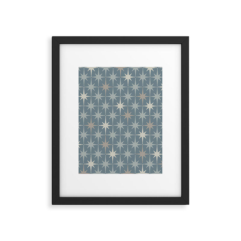 Midcentury Modern Atomic Starburst Pattern in Light Neutral Blue Gray Tones Framed Art Print Gallery Image 5