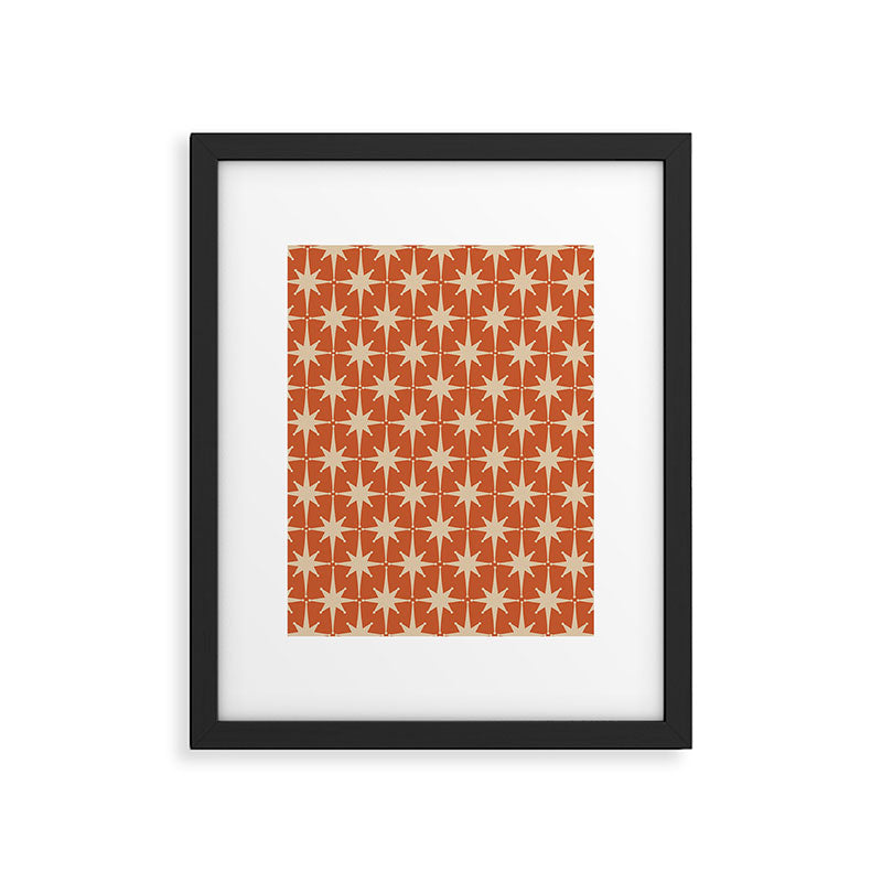 Midcentury Modern Atomic Starburst Pattern in Mid Mod Burnt Orange and Beige Framed Art Print Gallery Image 5
