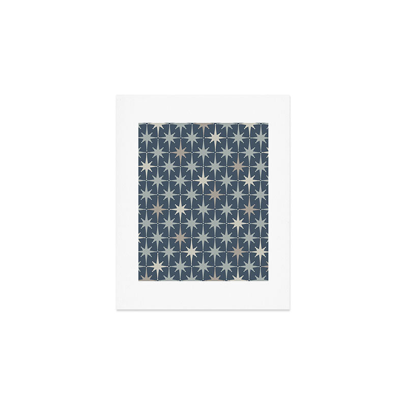Midcentury Modern Atomic Starburst Pattern in Neutral Blue Gray Tones Art Print Gallery Image 1