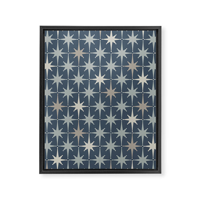 Midcentury Modern Atomic Starburst Pattern in Neutral Blue Gray Tones Framed Canvas Print Gallery Image 1