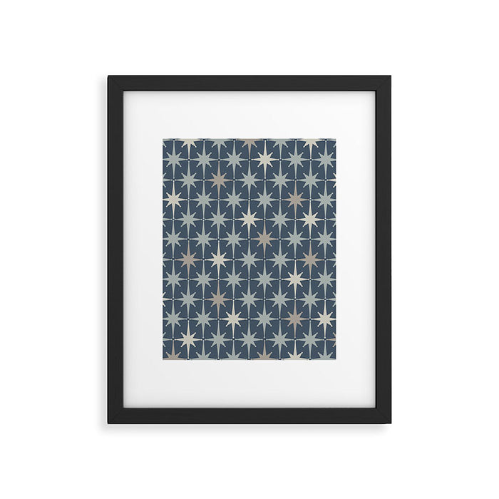 Midcentury Modern Atomic Starburst Pattern in Neutral Blue Gray Tones Framed Art Print Gallery Image 1