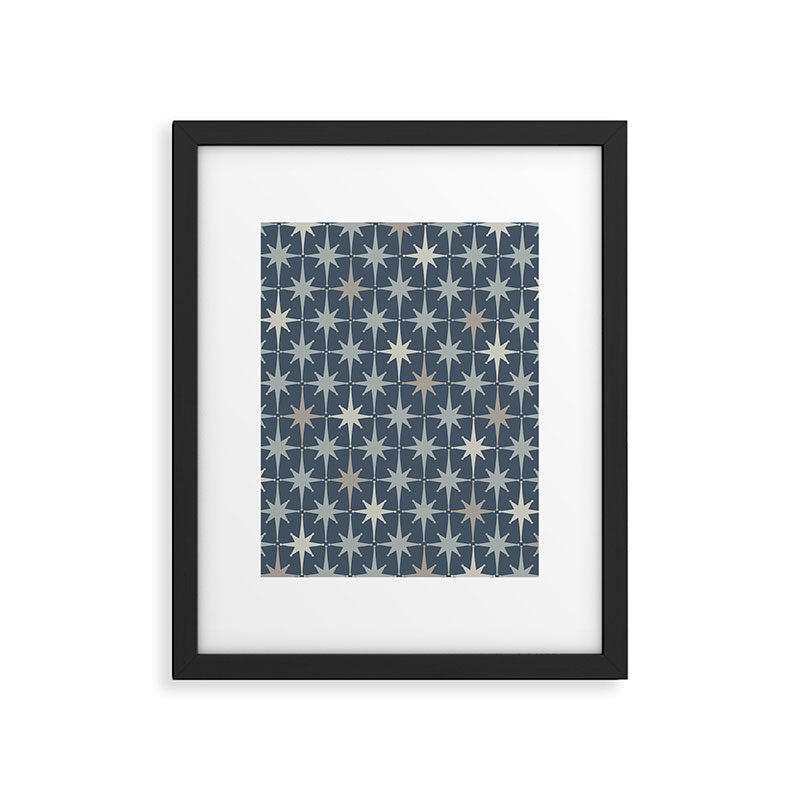 Midcentury Modern Atomic Starburst Pattern in Neutral Blue Gray Tones Framed Art Print Gallery Image 5