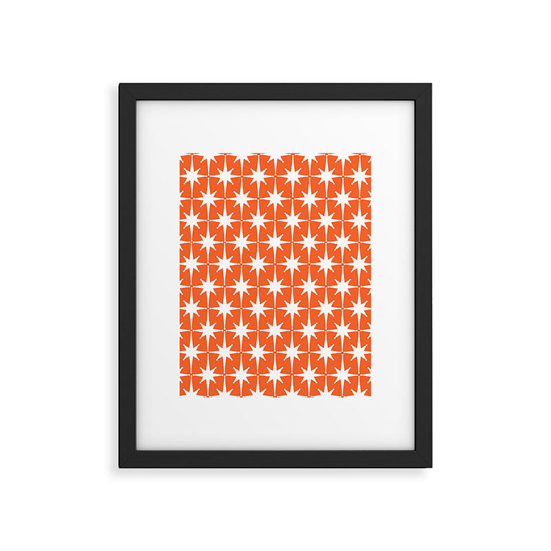 Midcentury Modern Atomic Starburst Pattern in Orange and White Framed Art Print Gallery Image 5