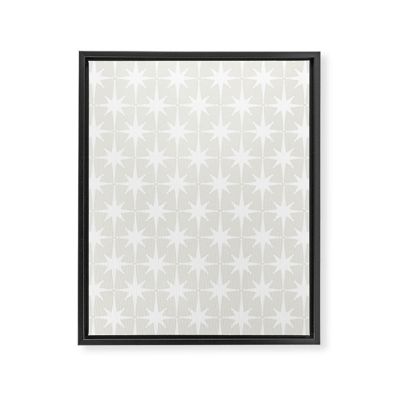Midcentury Modern Atomic Starburst Pattern in Pale Beige Greige and White Framed Canvas Print Gallery Image 6