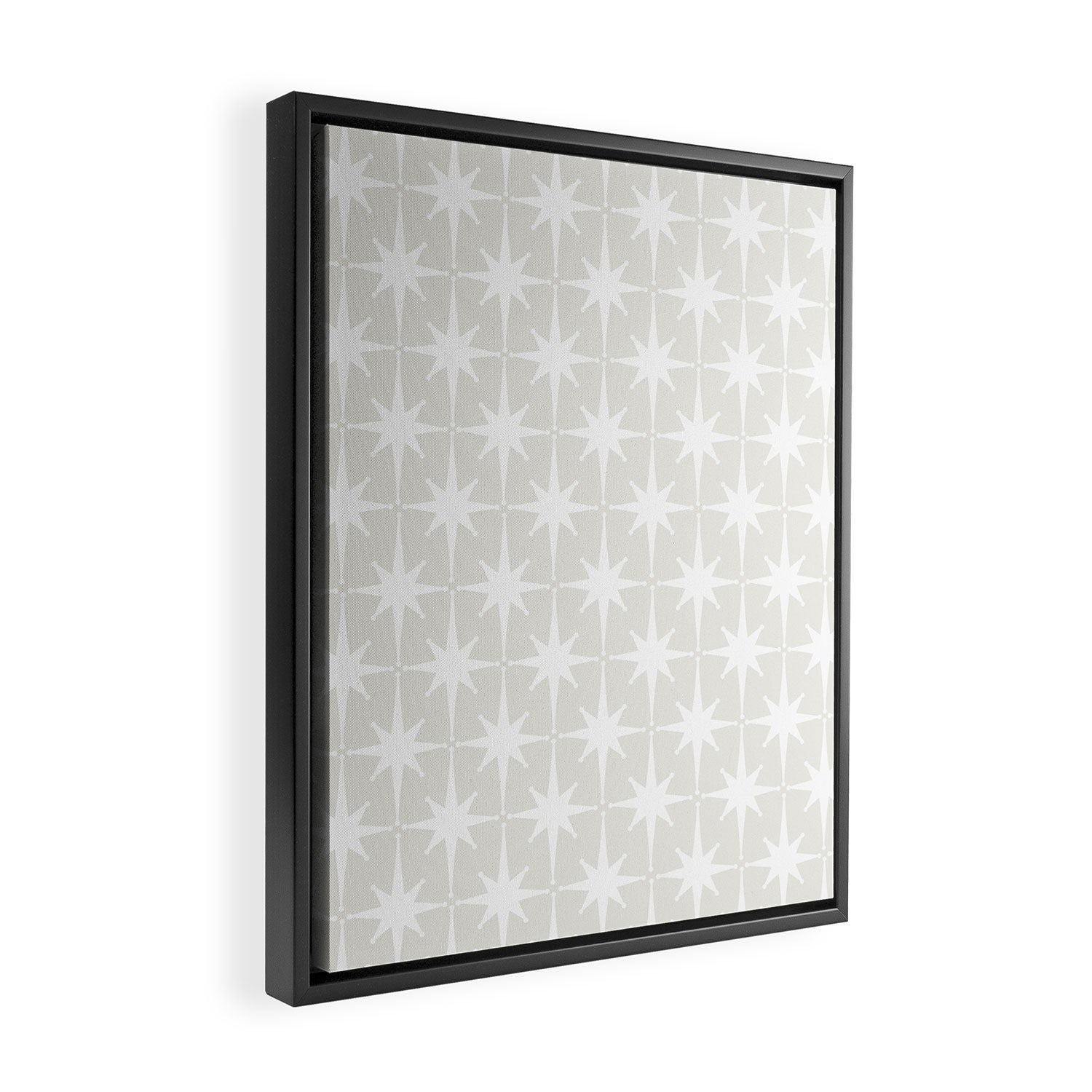 Midcentury Modern Atomic Starburst Pattern in Pale Beige Greige and White Framed Canvas Print Gallery Image 2