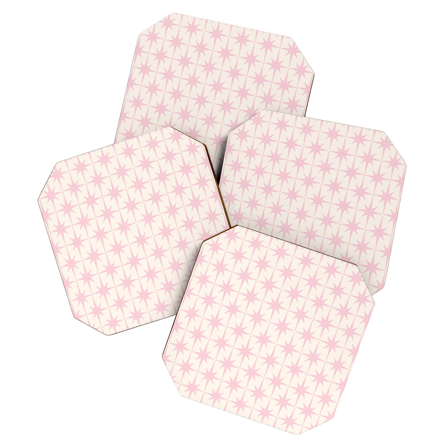 Midcentury Modern Atomic Starburst Pattern in Pale Pink and Light Cream Coaster Gallery Image 1