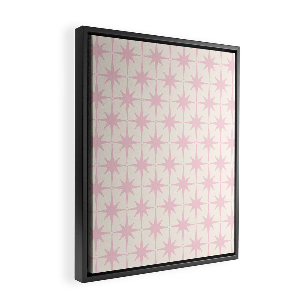 Midcentury Modern Atomic Starburst Pattern in Pale Pink and Light Cream Framed Canvas Print Gallery Image 2