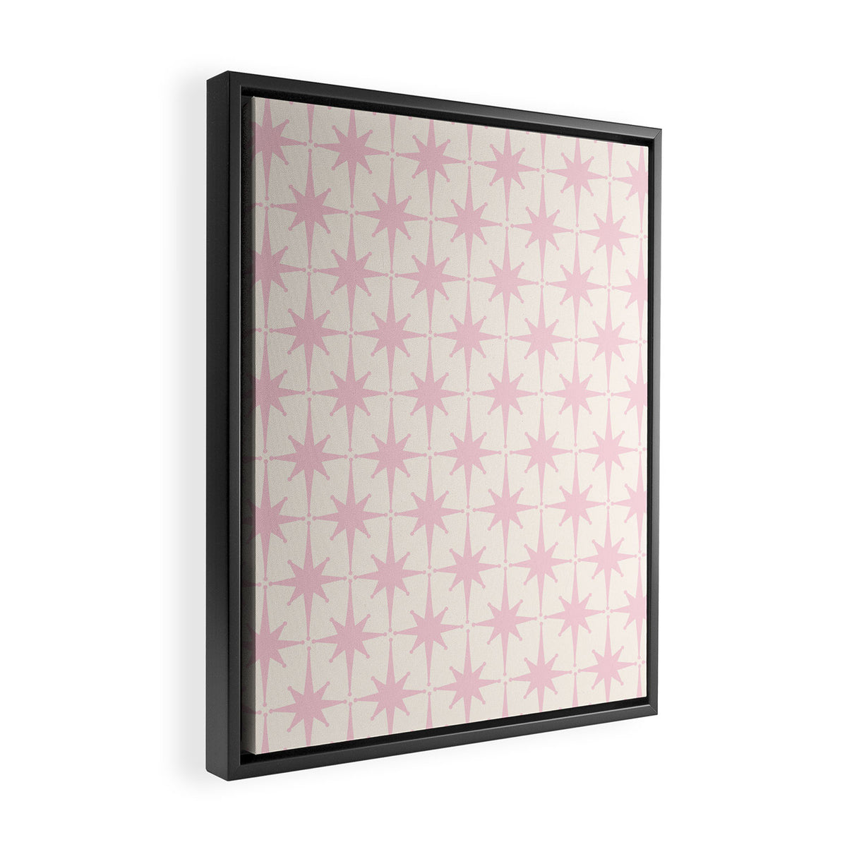 Midcentury Modern Atomic Starburst Pattern in Pale Pink and Light Cream Framed Canvas Print Gallery Image 2