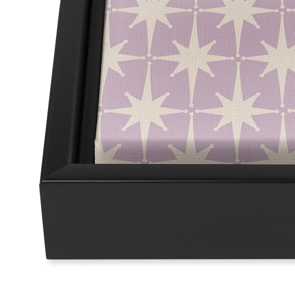 Midcentury Modern Atomic Starburst Pattern in Pretty Lilac and Cream Framed Canvas Print Gallery Image 3
