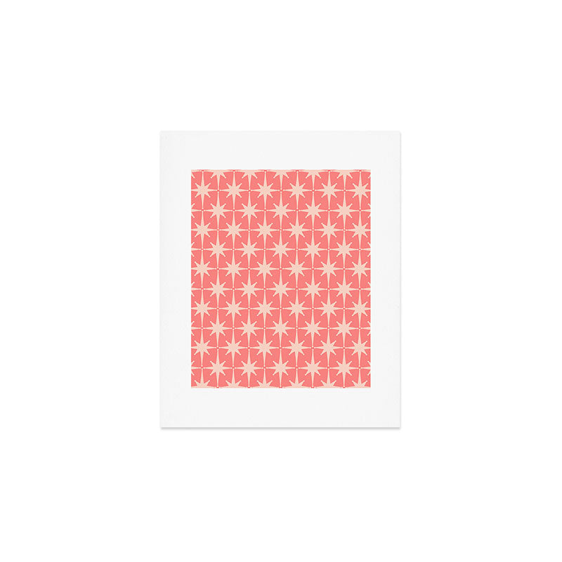 Midcentury Modern Atomic Starburst Pattern in Pretty Pink and Light Blush Art Print Gallery Image 1