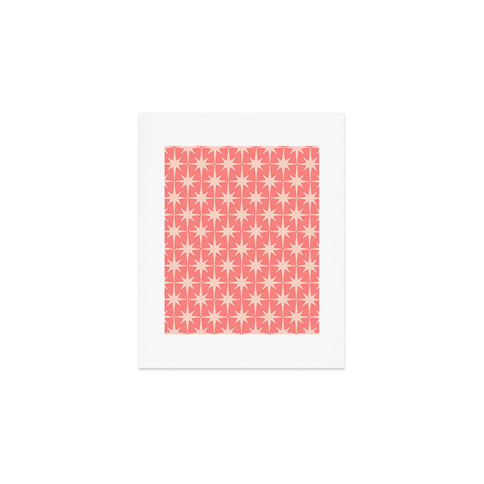 Midcentury Modern Atomic Starburst Pattern in Pretty Pink and Light Blush Art Print Gallery Image 1