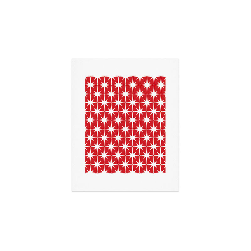 Midcentury Modern Atomic Starburst Pattern in Red and White Art Print Gallery Image 1