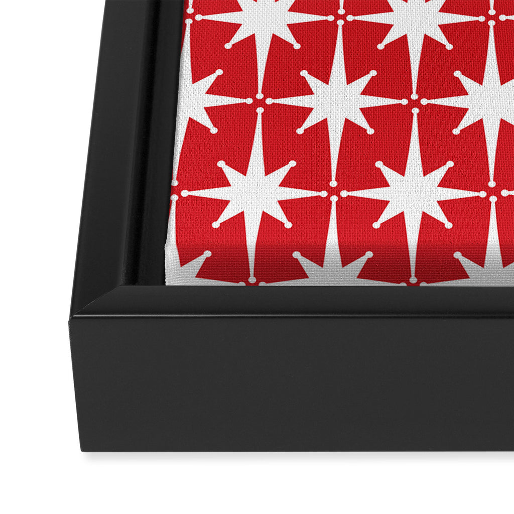 Midcentury Modern Atomic Starburst Pattern in Red and White Framed Canvas Print Gallery Image 3