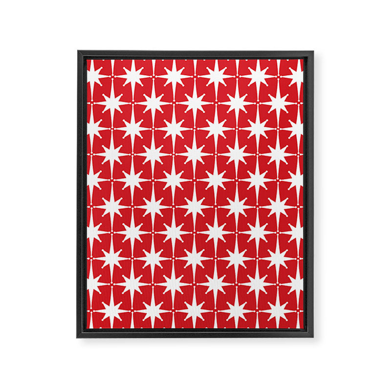 Midcentury Modern Atomic Starburst Pattern in Red and White Framed Canvas Print Gallery Image 6