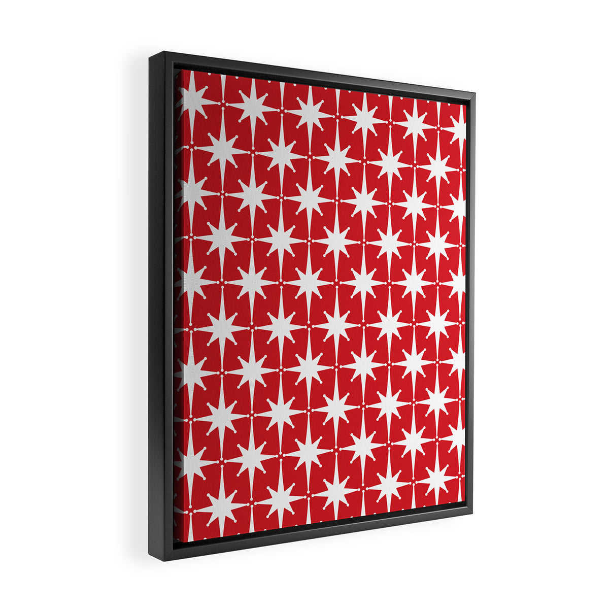 Midcentury Modern Atomic Starburst Pattern in Red and White Framed Canvas Print Gallery Image 2