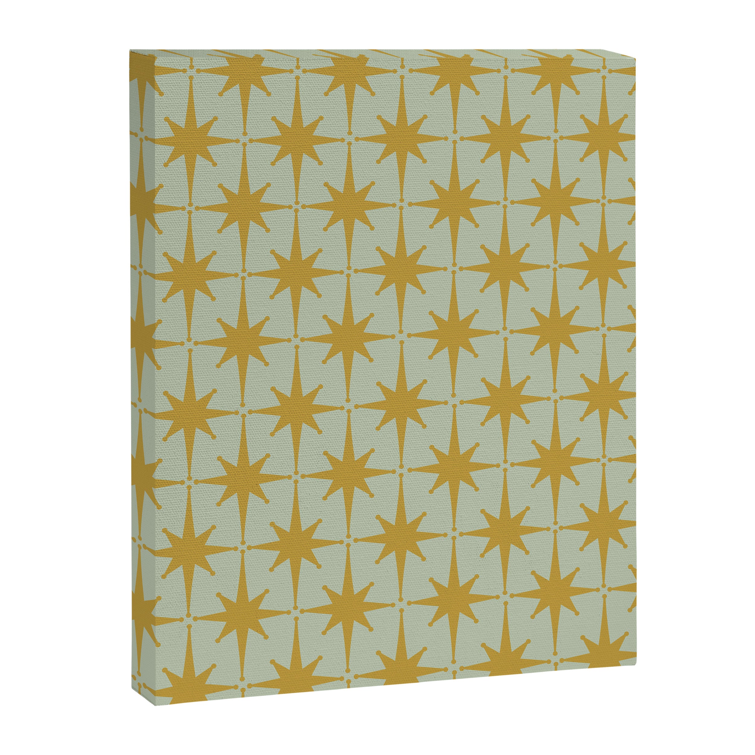 Midcentury Modern Atomic Starburst Pattern in Retro Celadon and Muted Mustard  Canvas Print Gallery Image 6