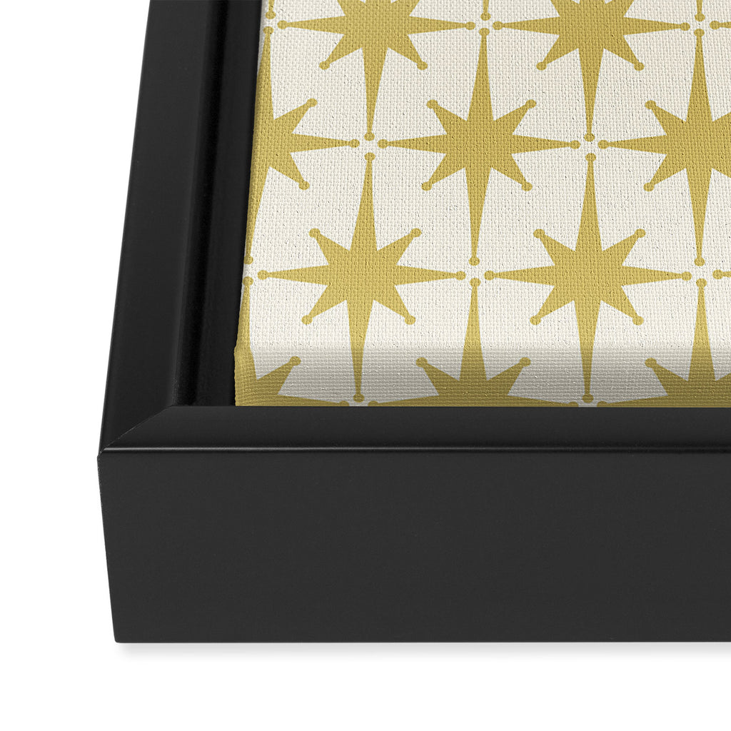 Midcentury Modern Atomic Starburst Pattern in Retro Gold and Cream Tones Framed Canvas Print Gallery Image 3