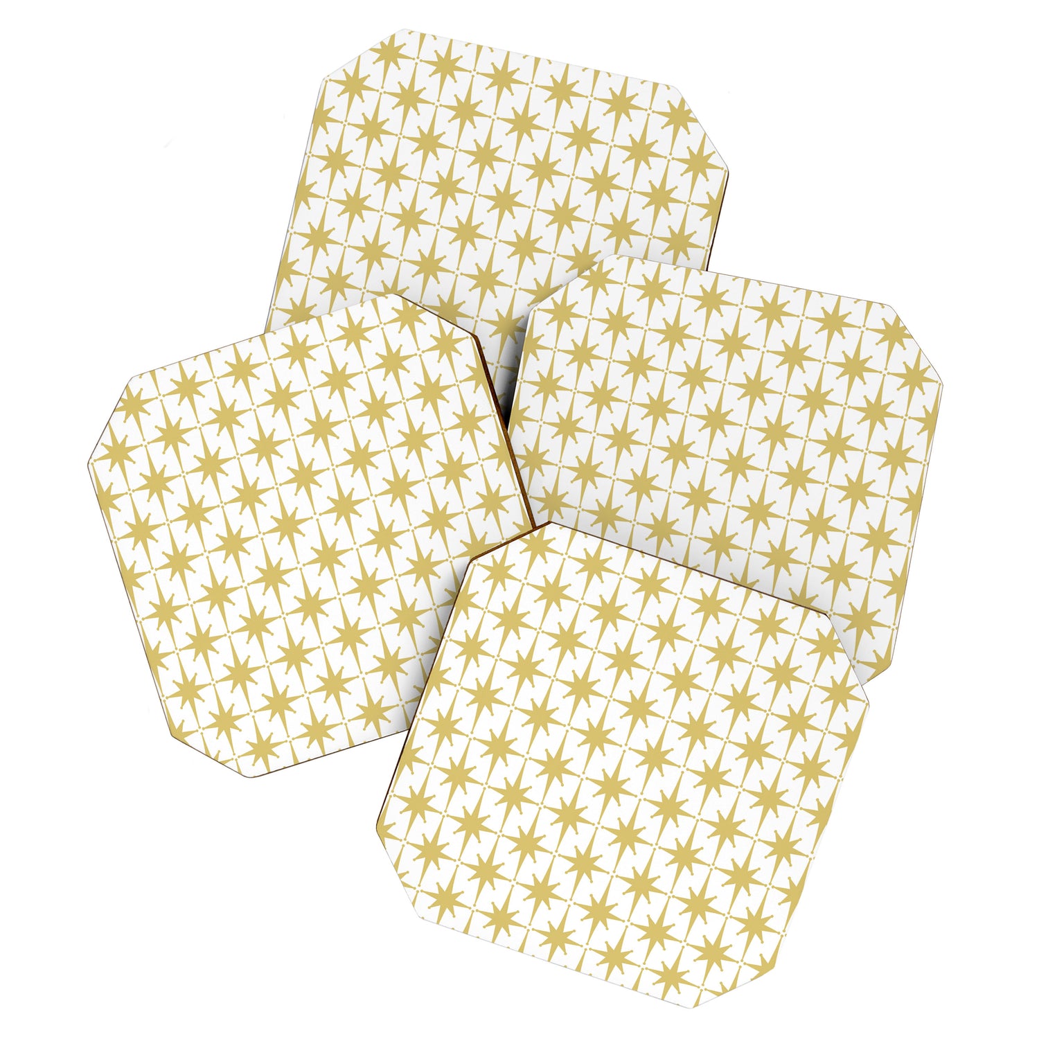 Midcentury Modern Atomic Starburst Pattern in Retro Gold and White Coaster Gallery Image 1