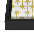 Midcentury Modern Atomic Starburst Pattern in Retro Gold and White Framed Canvas Print Gallery Image 3