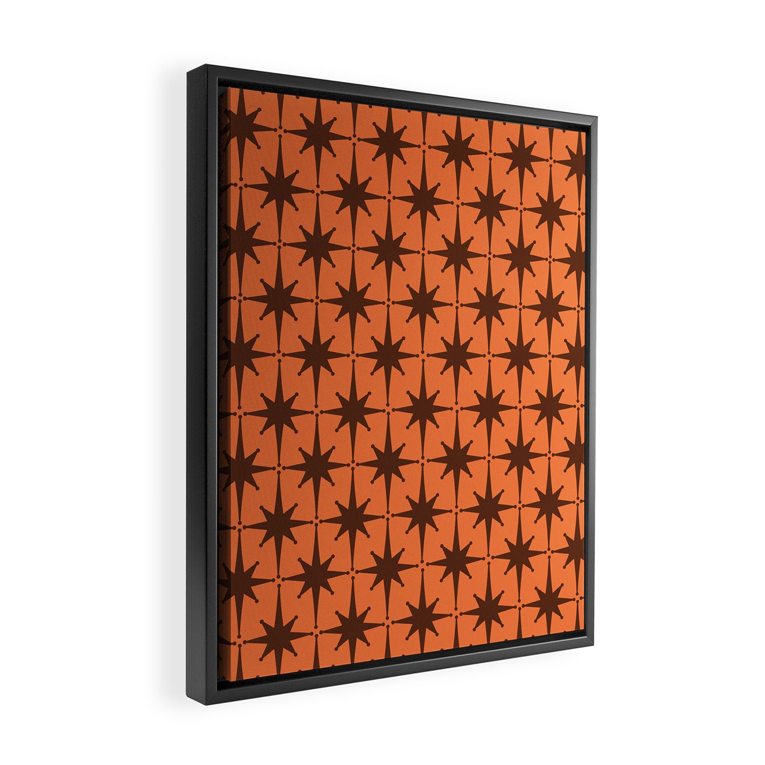 Midcentury Modern Atomic Starburst Pattern in Retro Orange and Brown  Framed Canvas Print Gallery Image 2