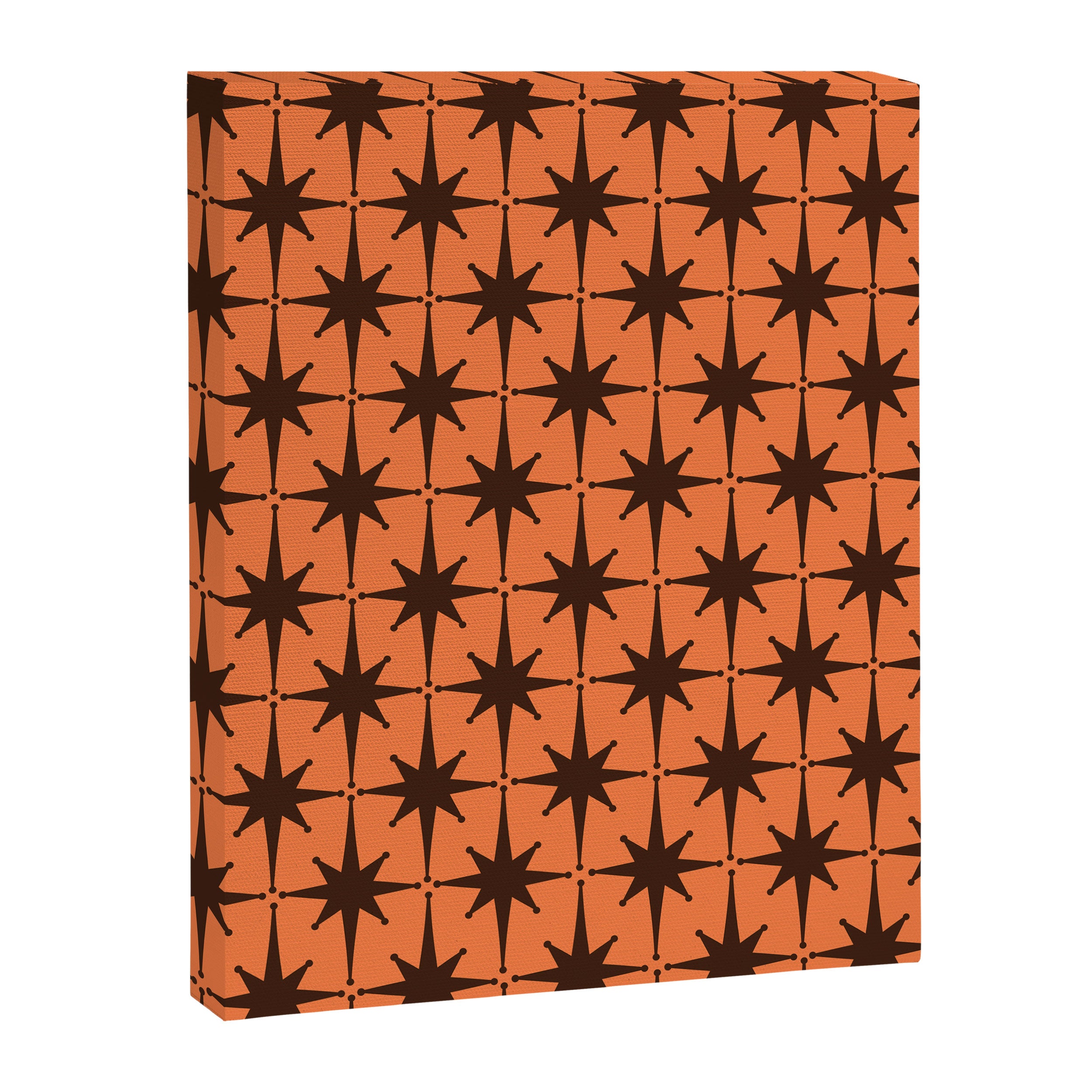Midcentury Modern Atomic Starburst Pattern in Retro Orange and Dark Brown Canvas Print Gallery Image 6