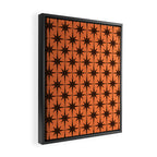 Midcentury Modern Atomic Starburst Pattern in Retro Orange and Dark Brown Framed Canvas Print Gallery Image 2