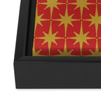 Midcentury Modern Atomic Starburst Pattern in Retro Red and Muted Mustard Framed Canvas Print Gallery Image 3