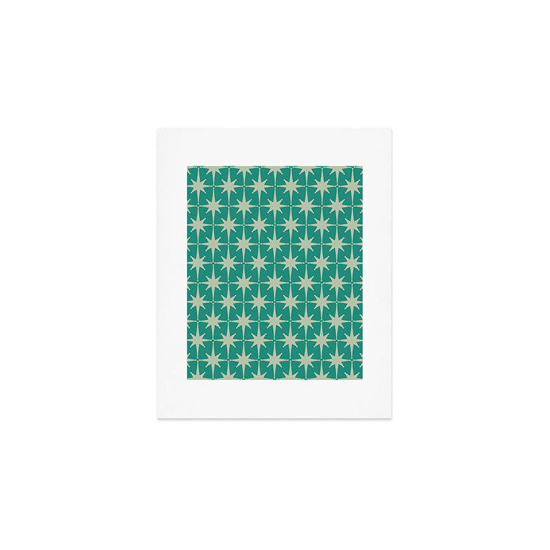 Midcentury Modern Atomic Starburst Pattern in Retro Turquoise and Celadon Art Print Gallery Image 1